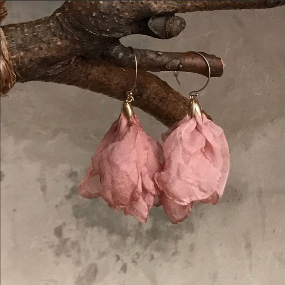 Tulip flower silk earrings romantic tassel drops - Picture 2 of 7